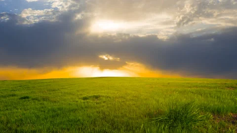 Green prairie at the dramatic sunset Stock-Footage 155108007