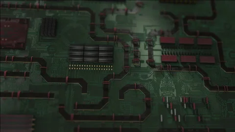 Green Printed Circuit Board, Components: Microchips, Processor Processor, Transi Stock Footage 156815596