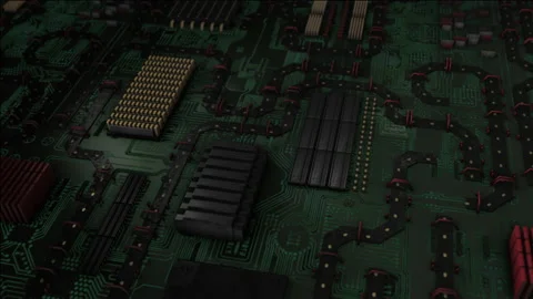 Green Printed Circuit Board, Computer Motherboard Components: Microchips, Proces Stock Footage 156390259