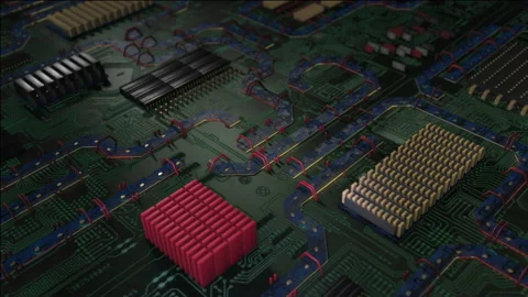 Green Printed Circuit Board, Computer Motherboard Components: Microchips, Proces Stock Footage 156396904