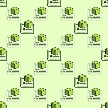 Green Printed Cube on Paper vector 3D Printing colored seamless pattern Stock Illustration