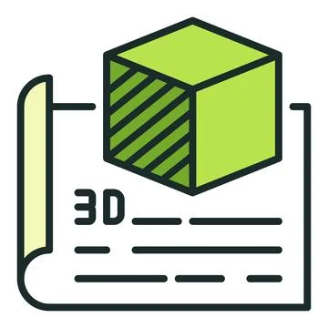 Green Printed Cube on Paper vector 3D Printing colored icon or design element Stock Illustration