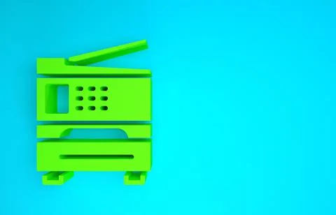 Green Printer icon isolated on blue background. Minimalism concept. 3d illust Illustrazione stock