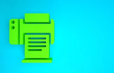 Green Printer icon isolated on blue background. Minimalism concept. 3d illust Stock Illustration