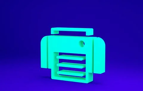 Green Printer icon isolated on blue background. Minimalism concept. 3d illust Illustrazione stock