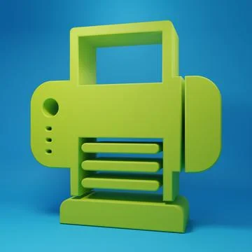 Green Printer icon isolated on blue background. Minimalism concept. 3D rend.. 스톡 일러스트