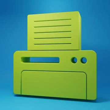 Green Printer icon isolated on blue background. Minimalism concept. 3D rend.. Stock Illustration