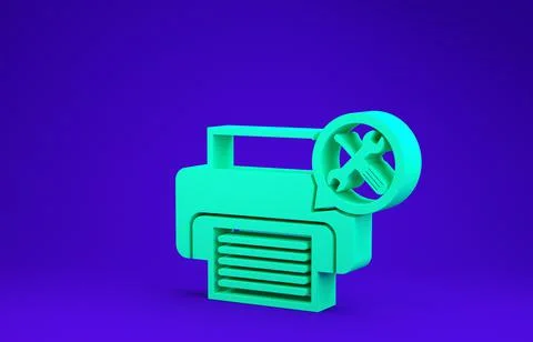 Green Printer with screwdriver and wrench icon isolated on blue background. A Stock Illustration