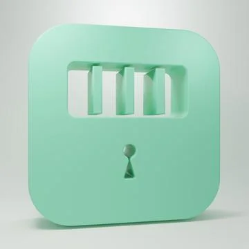 Green Prison cell door with grill window icon isolated on grey background. .. Stock Illustration