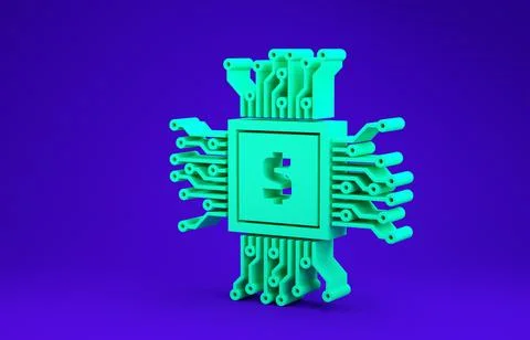 Green Processor chip with dollar icon isolated on blue background. CPU, centr イラスト素材