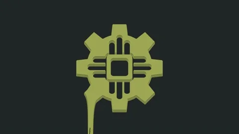 Green Processor icon isolated on black background. CPU, central processing unit Stock Footage 235442084
