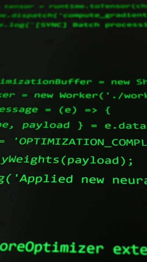 Green Programming Code Lines Scrolling on a Black Vertical Computer Monitor 動画素材 334727806