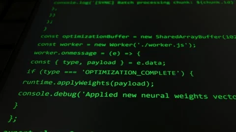 Green Programming Code Scrolling Rapidly Across a Dark Digital Screen Stock Footage 334726337