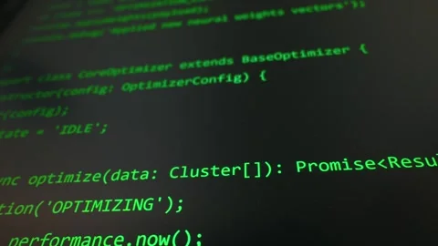 Green Programming Code Scrolling on Screen for Ai Neural Network Optimization Stock Footage 334728150