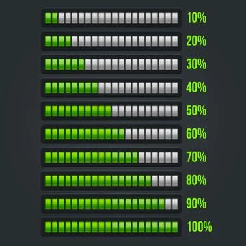 Green Progress Bar Set. 10-100% イラスト素材