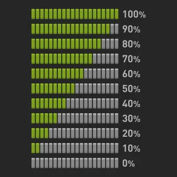 Green Progress Bar Set on Dark Background. Vector Stock Illustration