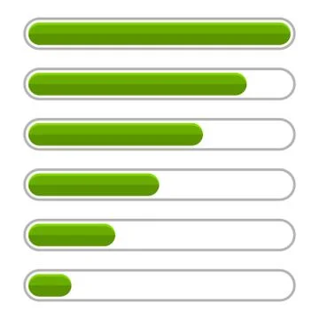 Green Progress Bar Set on White Background. Vector Illustrazione stock