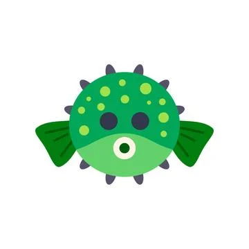 Green puffer fish cartoon character illustration floating Stock Illustration