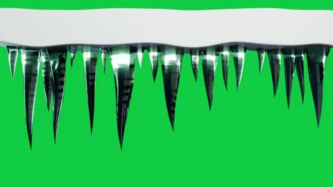 Green pulse moving under shelf urging icicles growing glowing forming row on Stock Footage 340269561