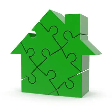 Green puzzle house assembling the pieces of home Illustrazione stock