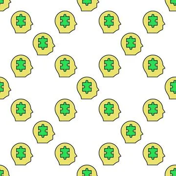 Green Puzzle inside Human Head vector Jigsaw Puzzles colored seamless pattern Stock Illustration