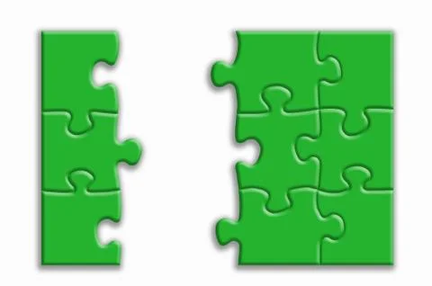Green puzzle with shadows on a white background. Stock Illustration
