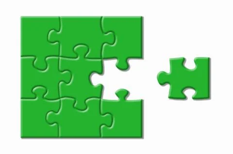 Green puzzle with shadows on a white background. Stock Illustration