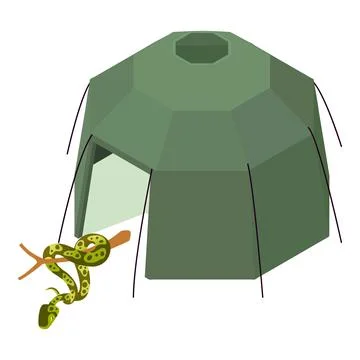 Green python icon isometric vector. Tree python near green military camping tent Illustrazione stock