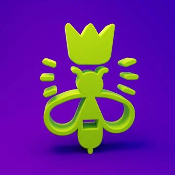 Green Queen bee icon isolated on purple-blue background. Sweet natural food.. Illustrazione stock