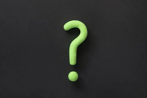 Green question mark on black background. 3d model, mock-up of interrogation Stock Photos