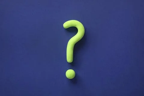 Green question mark on blue background. Abstract 3d model, mock-up of interro Stock Photos