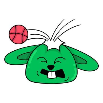 Green rabbit head falling baseball, doodle icon drawing Stock Illustration