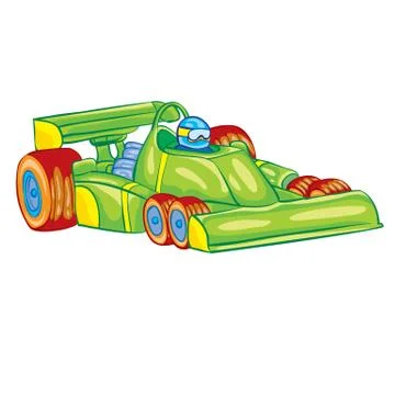 Green racing car with driver inside, toy, isolated object on a white backgrou Stock Illustration