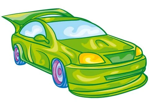 Green racing car with driver inside, toy, isolated object on a white backgrou Stock Illustration