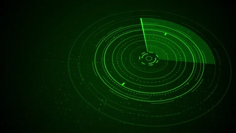 Green radar HUD interface background glowing circular scanner rings, digital gri Stock Footage 340398105