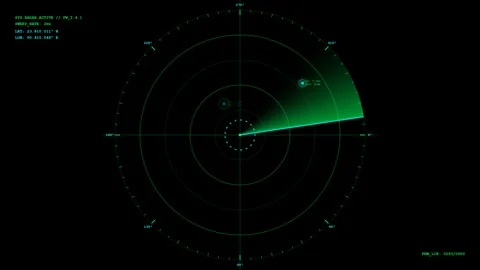 Green radar hud screen with rotating scanning beam seamless loop animation Video stock 347073441