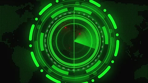 Green Radar Interface with Pixelated Earth Map Background and Glowing Eleme.. Stock Footage 330349039