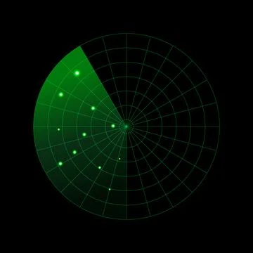 Green radar isolated on dark background. Military search system. HUD radar di イラスト素材