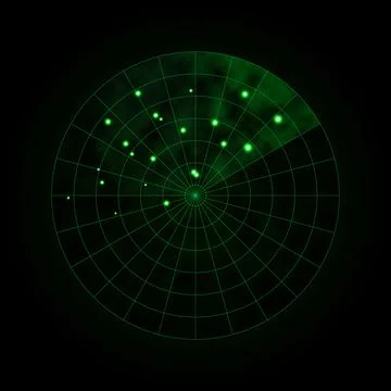 Green radar isolated on dark background. Military search system. HUD radar di Illustrazione stock