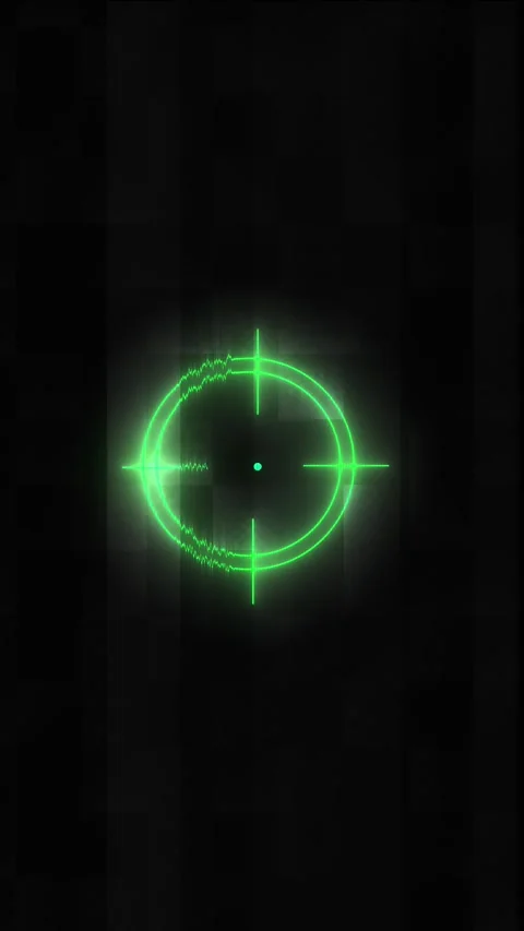 Green radar scan target background glowing circular reticle, pixel noise, Stock Footage 340526221