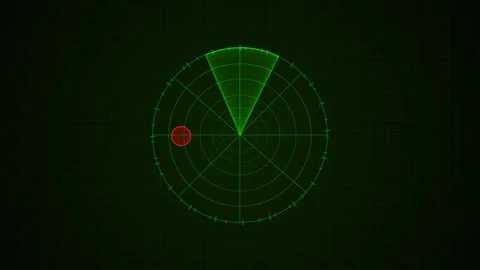 Green radar scanner interface circular target grid, sweeping scan beam, tactical Stock Footage 340454080