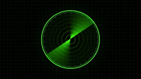 Green radar screen with circles and sweep line. Radar screen symbol for nav.. Stock Footage 337816667