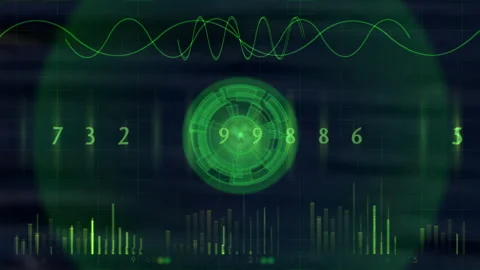 Green Radar Screen with Digital Waveforms and Numerical Display Stock-Footage 317234788