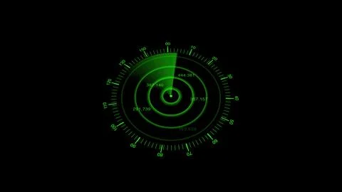 Green radar screen display with concentric circles and numbers on black bac.. Stock Illustration