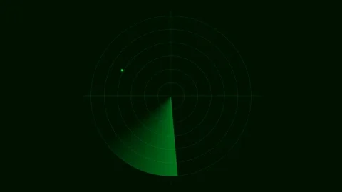 Green radar screen display with a single detected target on black background Stock Footage 335118305