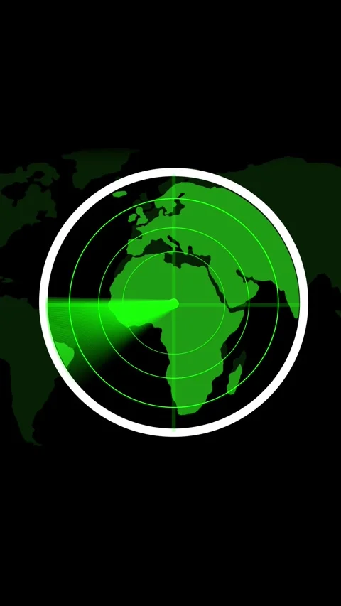 Green Radar Screen Overlaying a World Map Showing a Focused Scan on Europe .. Stock Footage 337459341