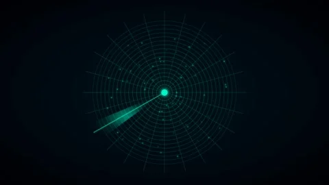 Green Radar Screen Scan Loop - Glowing Grid Sonar HUD Interface Backdrop Stock Footage 341787376