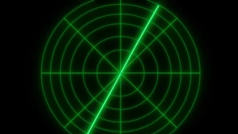 Green radar screen with scanning beam and circular grid Stock Footage 314035472