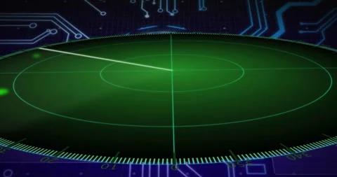 Green radar screen showing scanning animation over digital circuit background Stock Footage 304493671