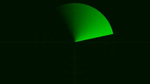 Green radar screen sweeping across a dark background with circular grid lines Video stock 335117895